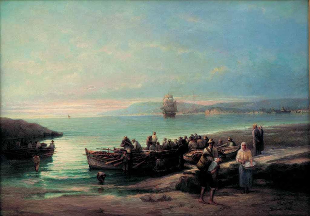 30 Ιωάννης Πούλακας (π. 1864-1942) Η επιστροφή των ψαράδικων υπογεγραμμένο κάτω δεξιά: Ι.