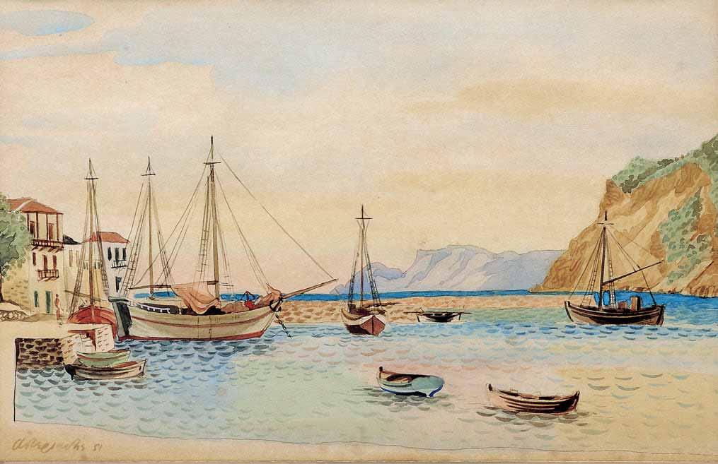 *45 Αγήνωρ Αστεριάδης (1898-1977) Λιμανάκι υπογεγραμμένο και χρονολογημένο κάτω