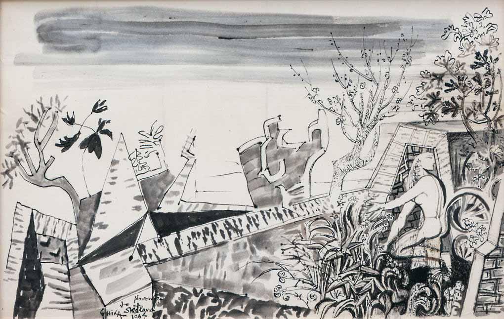 *55 Νίκος Χατζηκυριάκος Γκίκας (1906-1994) Προσχέδιο για το χορόδραμα «Περσεφόνη» με αφιέρωση του καλλιτέχνη κάτω