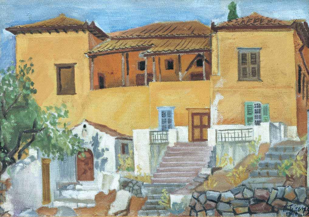 *76 Παναγιώτης Τέτσης (1925-2016) Σπίτια υπογεγραμμένο και χρονολογημένο κάτω
