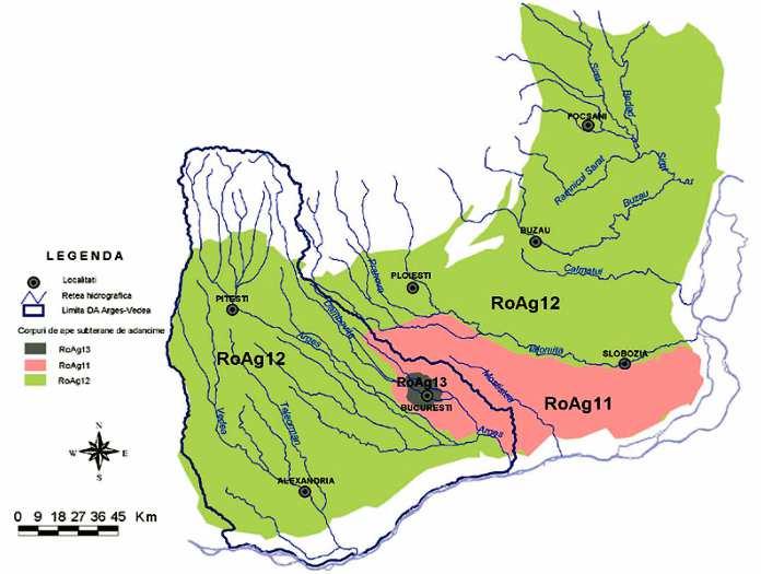 Corpul de apă subterană ROAG05 Lunca si terasele raului Arges Corpul de apă subterană freatică este de tip poros permebil şi se dezvoltă în depozitele de vârstă cuaternară din lunca şi terasele
