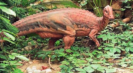 (Dromaeosaurus) και μία φωλιά αδρόσαυρου (Hadrosaur) Μια ήμερη φυτοφάγος μητέρα Αδρόσαυρος