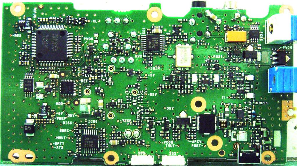 MAIN-A UNIT (BOTTOM VIEW) LINE REGULATOR (Q74) AF AMP (IC55) POWER CTRL (Q63) AGC CTRL (Q2) XTAL BPF (FI) ST IF MIXER (Q23) IF DEMODULATOR IC (IC3) TUNED BPF (D24, D26) RF AMP (Q22) POWER AMP (Q)