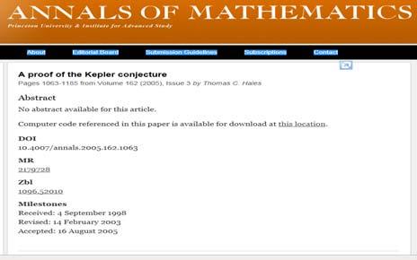6 כתב-עת למחקר ולעיון בחינוך מתמטי גיליון 3 את ההרצאה הראשונה לאחר השלמת ההוכחה נשא היילס בספטמבר 1998 בכנס בינלאומי על סימטרייה שהתקיים בטכניון והתקבל בתשואות רמות.