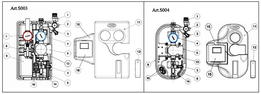 Domeniu temperatur` valv` de siguran\` -30 o C 160 o C Calibrare valv` de siguran\`- 6bar Presiune minim` pentru deschis/[nchis - Π: 2Κpa( 200 mm c.a. ) la evacuare/ umplere cu ]i conectare supap` de re\inere furtun Ø 13 mm COMPONENTE 1.