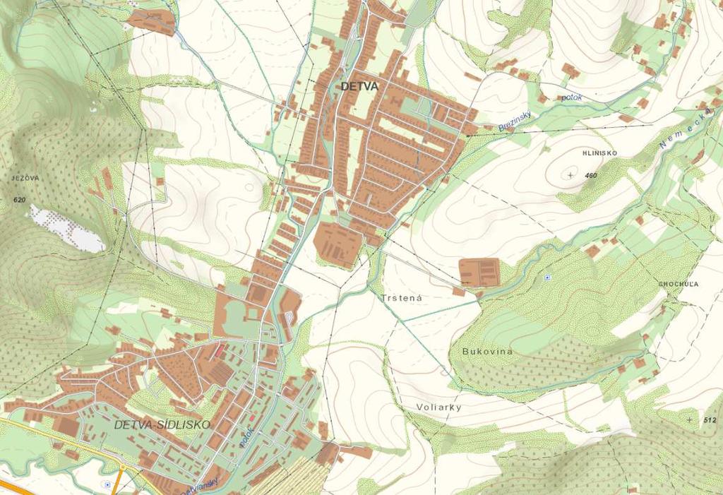 Obrázok 2 Situačná mapa záujmového územia detail (pomerná mierka) cesta III/2455