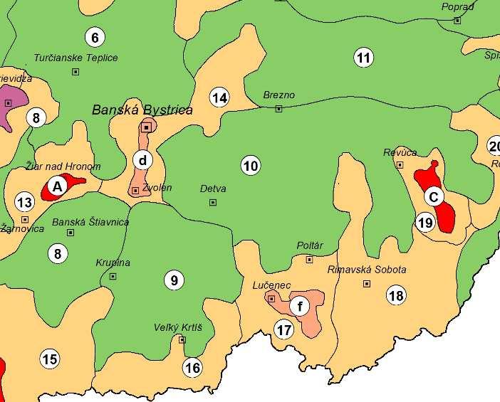 Obrázok 17 Kvalita životného prostredia s vymedzením zaťažených oblastí a okrskov so značne narušeným prostredím (SAŽP, 2013) Na báze území s rôznou kvalitou životného prostredia boli následne v