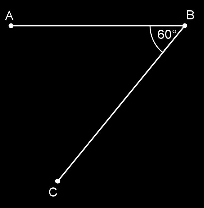 3. Mjesta A i B udaljena su 53 km i povezana ravnom željezničkom prugom, a mjesta B i C povezana su ravnom autocestom. Kut između ceste i pruge jest 6 kao što je prikazano na skici.