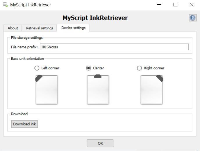 6.2.2 Descărcarea notelor cu ajutorul aplicației MyScript Ink Retriever 1. Conectați unitatea de recepție la computer cu ajutorul cablului USB furnizat. 2. Porniți aplicația MyScript Ink Retriever.