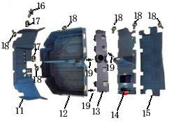 FIG. 22 PLASTIC BODY PARTS-2 PLASTIC BODY PARTS 22-11 19-1000106 FRONT FENDER (FOOTREST ) 1 22-12 19-1000109 FOOTREST 1 22-13 19-1000151 EXTENDED CONNECTION PLATE 1 22-14 19-1000110 SEAT