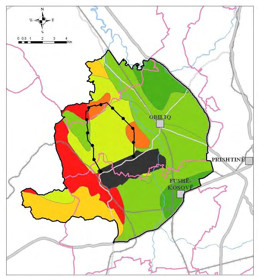 061 ha 7 Deponitë e hirit nga Kosova A dhe B 272 ha 2 Zona Industriale - TC Kosova A dhe B 191 ha 1 Gjithsejtë: 14.986 ha 100 Tabela me grafikun 2. Shfrytëzimi tokës në zonën e FMR-së.