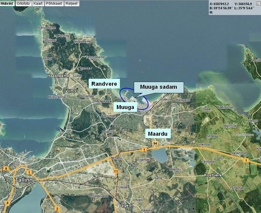 Joonis 23 Muuga, Maardu ja Randvere asukohaplaan Randvere asub Muuga sadamast lääne-loode suunas (Joonis 23). Kaebustele eelnenud hetkedel on 76. kaebusest 34. juhul puhunud kagu tuuled, 33.