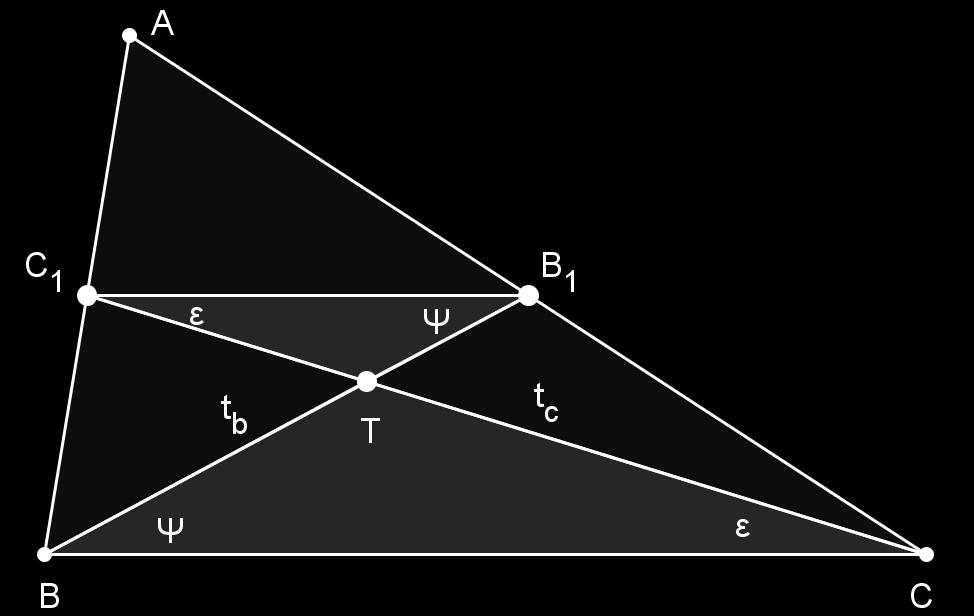 Na osnovu stava UU je B 1 C 1 T BCT B 1 C 1 : BC = C 1 T : CT. Po sto je C 1 B 1 srednja linija to je B 1 C 1 = 1 2 BC, tj.