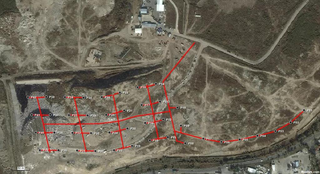 Reteaua de captare, transport si ardere a biogazului in incinta depozitului pentru deseuri nepericuloase Glina Fiecare put de extractie biogaz este conectat la conducta principala de transport.