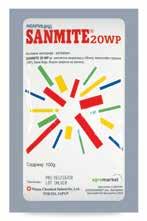 SANMITE 20 WP INSEKTICIDI AKTIVNA MATERIJA: Piridaben 200 g/kg FORMULACIJA: WP - kvašljiv prašak DELOVANJE: insekticid i akaricid sa kontaktnim delovanjem čija aktivna materija pripada grupi