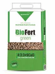 BIOFERT GREEN 4:3:3 AKTIVNA MATERIJA: Organsko đubrivo Azot ukupni (N) 4,2%, Azot organski (N) 3,5%, Azot amonijačni 0,7%, Fosfor (P₂O₅) 3,0%, Kalijum (K2O) 2,8%, Magnezijum (MgO) 1,0%, Kalcijum(CaO)