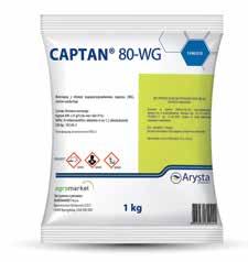 CAPTAN 80 WG AKTIVNA MATERIJA: Kaptan 800 g/kg FORMULACIJA: WG - vododisperzibilne granule FUNGICIDI DELOVANJE: aktivna materija Kaptan pripada grupi Ftalimida.