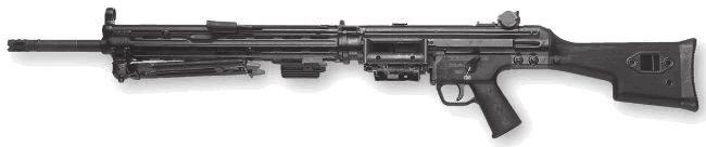 Pēc Otrā pasaules kara 60. gadu sākumā Heckler&Koch sāka ražot patšauteni HK.21 (9.5. att.) uz triecienšautenes G3 bāzes, automātikas darbībai izmantojot pusbrīvā aizslēga principu. 9.5. att. Jaunākās sērijas 7,62 mm kalibra patšautene HK 21E.