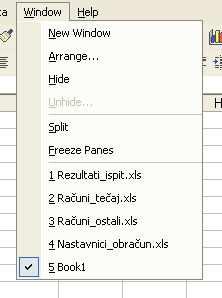 Microsoft Excel XP Mapa u koju se pohranjuje Ime datoteke Tip datoteke Pohrana mijenjane datoteke pod starim imenom može se izvršiti klikom na dugme na traci s alatima, ili odabirom File/Save