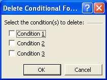 Microsoft Excel XP Pritiskom na dugme Delete (Izbriši) briše se odabrani uvjet i postavke oblikovanja.