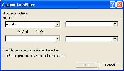 Korištenje funkcije AutoFilter Jedna od mogućnosti filtriranja podataka jest korištenjem funkcije gotovog filtra, koja se pokreće odabirom Data/Filter.../AutoFilter.