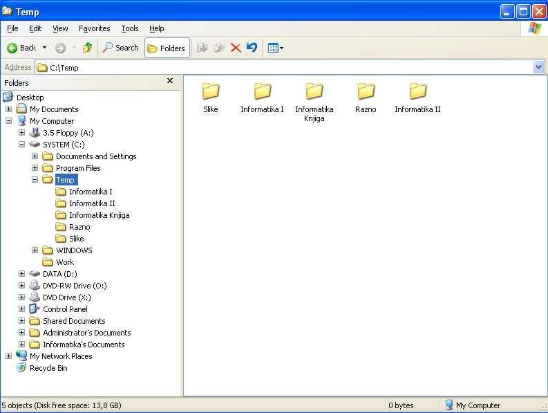 U Informatika 1 Windows XP WINDOWS EXPLORER Operacijski sustav pohranjuje podatke na disketne jedinice u obliku datoteka (File).