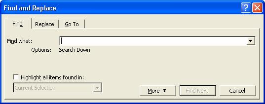 Microsoft Word XP Pronalaženje i zamjena teksta (Find and Replace) Funkcija pronalaženja pokreće se odabirom Edit/Find.