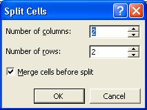 Microsoft Word XP Dijeljenje ćelije/ćelija (Split) Označena ćelija, ili veći broj njih, dijeli se u željeni broj redaka i stupaca odabirom Table/Split Cells.