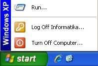 Windows XP Gašenje računala (Turn off Computer) Potrebno je kliknuti lijevom tipkom miša na dugme Start, a zatim i na opciju Turn off Computer (Isključi računalo) na dobivenom izborniku