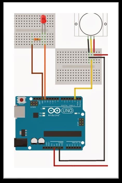U void loop () smo definirali: Kada PiR senzor (pin 2) pošalje logičku 1 na Arduino, Arduino će poslati logičku jedinicu 1 na pin 13 (LED-ica) i LED-ica će se upaliti. Slika 21.