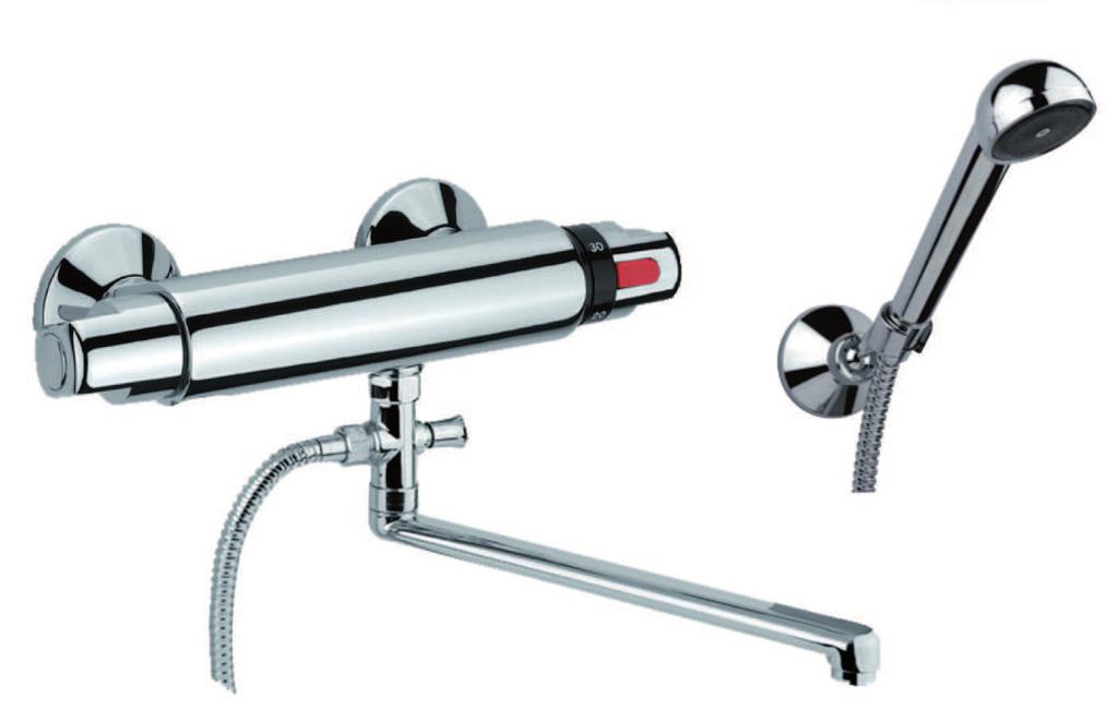 36 CR 09 Termostatico lavello a muro, canna dritta cm 30, con deviatore e duplex Thermostatic wall
