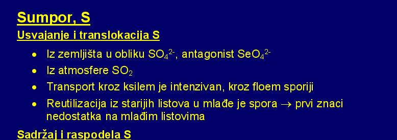 -Raspodela po organima: najviše e ga ima u listovima ma, zatim u semenu nu, stablu u i najmanje u korenu -Mlade biljke i organi sadrže više e organskog S Translokacija: -