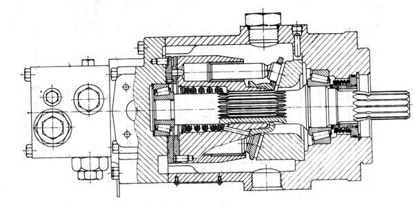 motoare cu ro]i din]ate, care au dezavantajul unei tura]ii minime destul de ridicate (400 500 rot/min). Fig. 1. Motor cu pistoane axiale [i disc `nclinat. Fig. 1.3 Utilizarea pistoanelor ca sertare de distribu]ie la motorul cu disc fulant.