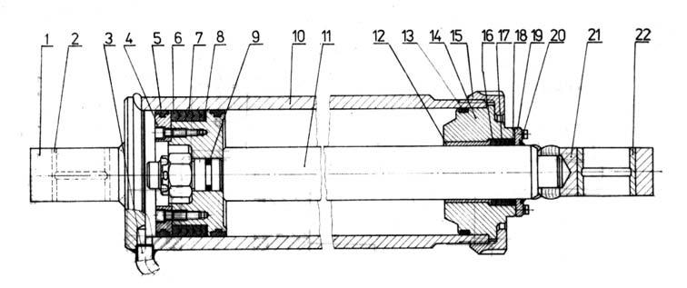 π d F = p, 4 unde d este diametrul plunjerului. Construc]ia unui cilindru hidraulic cu dubl\ ac]iune [i tij\ unilateral\ este prezentat\ `n fig. 1.3.