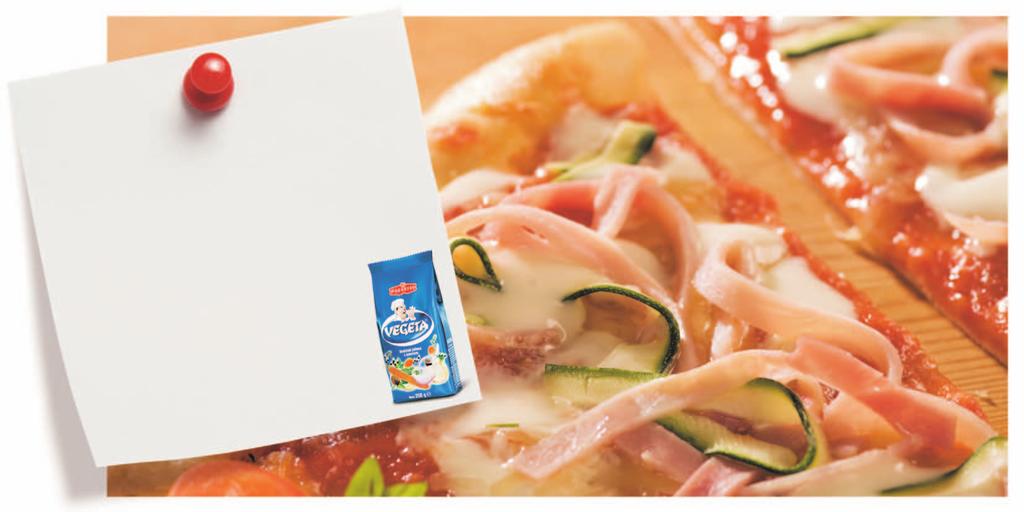 5. Pizza s Vegetometom za 4 osobe 250 300 g glatkog braπna, 20 g svjeæeg kvasca, 1/2 æliëice soli, 2 3 ælice maslinova ulja, 150 200 ml mlake vode, prstohvat πeêera 200 g sira mozzarelle, 100 g