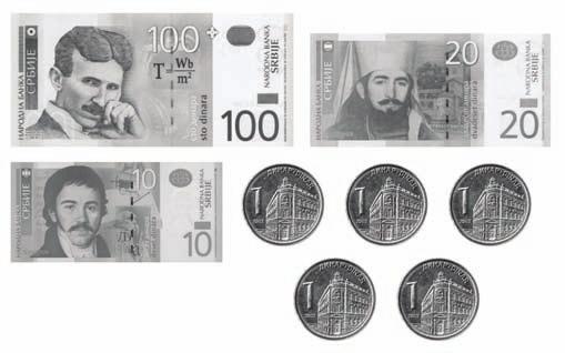 94. Orgesi i ka pasur në kuletë bankënotat e dhëna në fotografi. Në librari e ka blerë një laps për dinarë, gomën për 7 dinarë dhe librin për 90 dinarë. Sa të holla i kanë mbetur Orgesit?