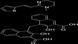 1,4,5,6-Tetrahydro-1-methyl-2-((E)-2-(2- thienyl)vinyl)pyrimidine 4,40-methylene bis(3-hydroxy-2-naphthoate [C 11 H 14 N 2 S] [C 11 H 14 N 2 S C 23 H 16 O 6 ] Strukturna formula N H 3 C N HS 206,31