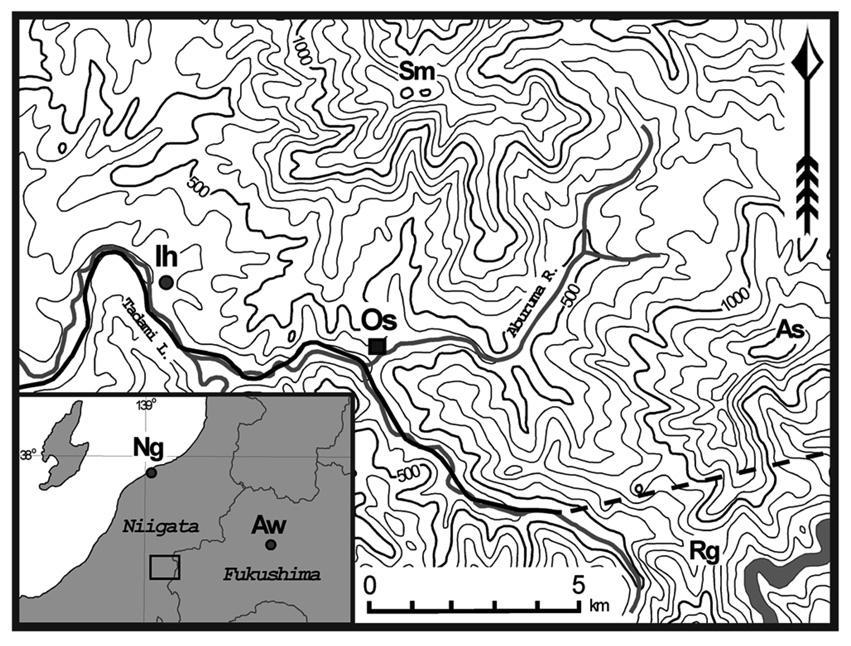 1,.,+ 257, +, - +, + - -, cm,2, +1 +,11 mm,2 - + + m + - O : Ih : AMeDAS A :.,. Sm : Rg : Ng : cm Aw : -, Fig. + Topographical map of the tudy area (contour interval : + m).