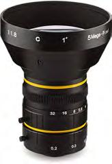 Resolution 100lp/mm (2MP) 150lp/mm (5MP) 150lp/mm (5MP) 150lp/mm (5MP) Format 1" 1" 1" 1" C Focal Length 6.5mm 6.5mm 12mm 16mm F/No F1.4~F16 F2.0~F22 F1.8~F32 F2.0~F32 Back Focus 9.33mm 8.42mm 12.