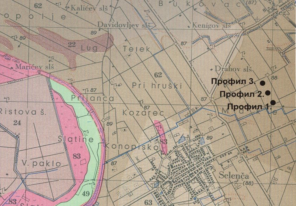 Google Earth) Слика 3 Положај испитиваног земљишта са означеним местима на