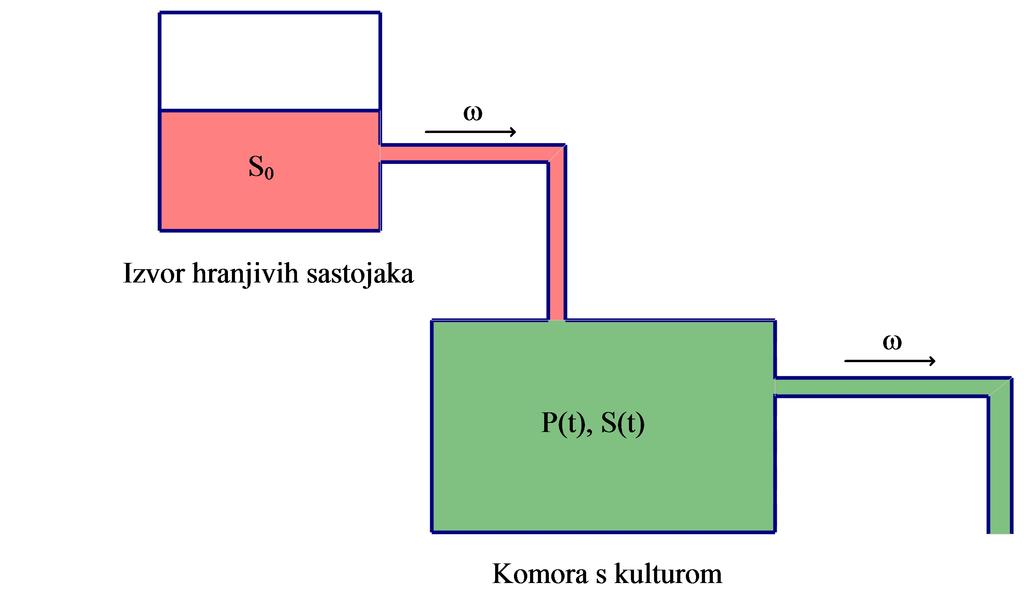 Chemostat model 21 / 47 U komori se, u mediju, nalaze stanice i hranjivi sastojci (supstrat) Izmješani su idealno (koncentracija stanica i hranjivih sastojaka u komori je uniformna) Supstrat
