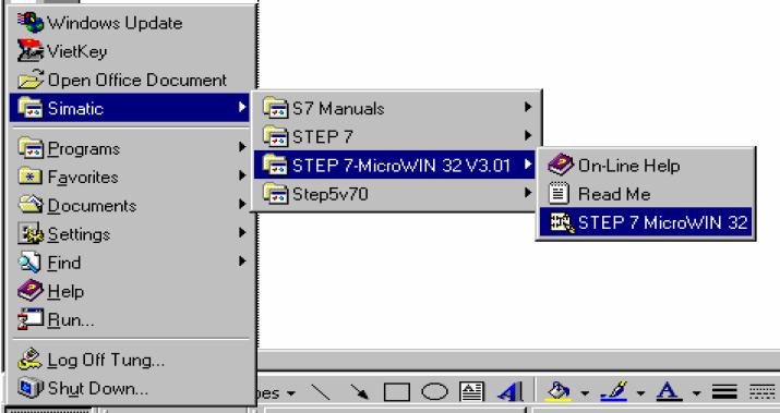 Chạy trình Step7 từ biểu tượng hoặc từ fite chương trình như hình 8.18. màn hình chế độ bắt đầu có dạng như hình 8.19. Hình 8.18: Biểu tượng và đường dẫn file chương trình Step7 3. Nếu ở Project [CPU.