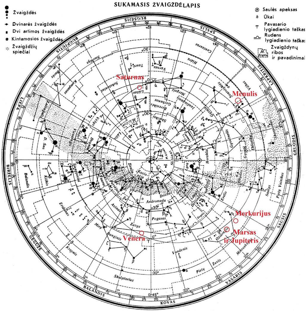 1) Mėnulis Svarstyklėse, prie Skorpiono žvaigždyno ribos. 2) Naudojant sukamąjį žvaigždėlapį nustatome, kad 2009 m. vasario 16-17 d. naktį Lietuvos laiku Mėnulis kulminavo apie 6 val. ryto. 3) 2009 m.