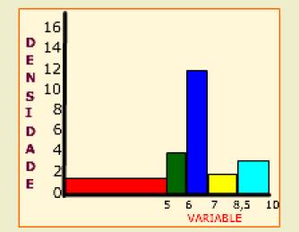 Os datos represéntanse por rectángulos cuxa base é a amplitude do intervalo representado e coa altura que nos indica a frecuencia absoluta, se