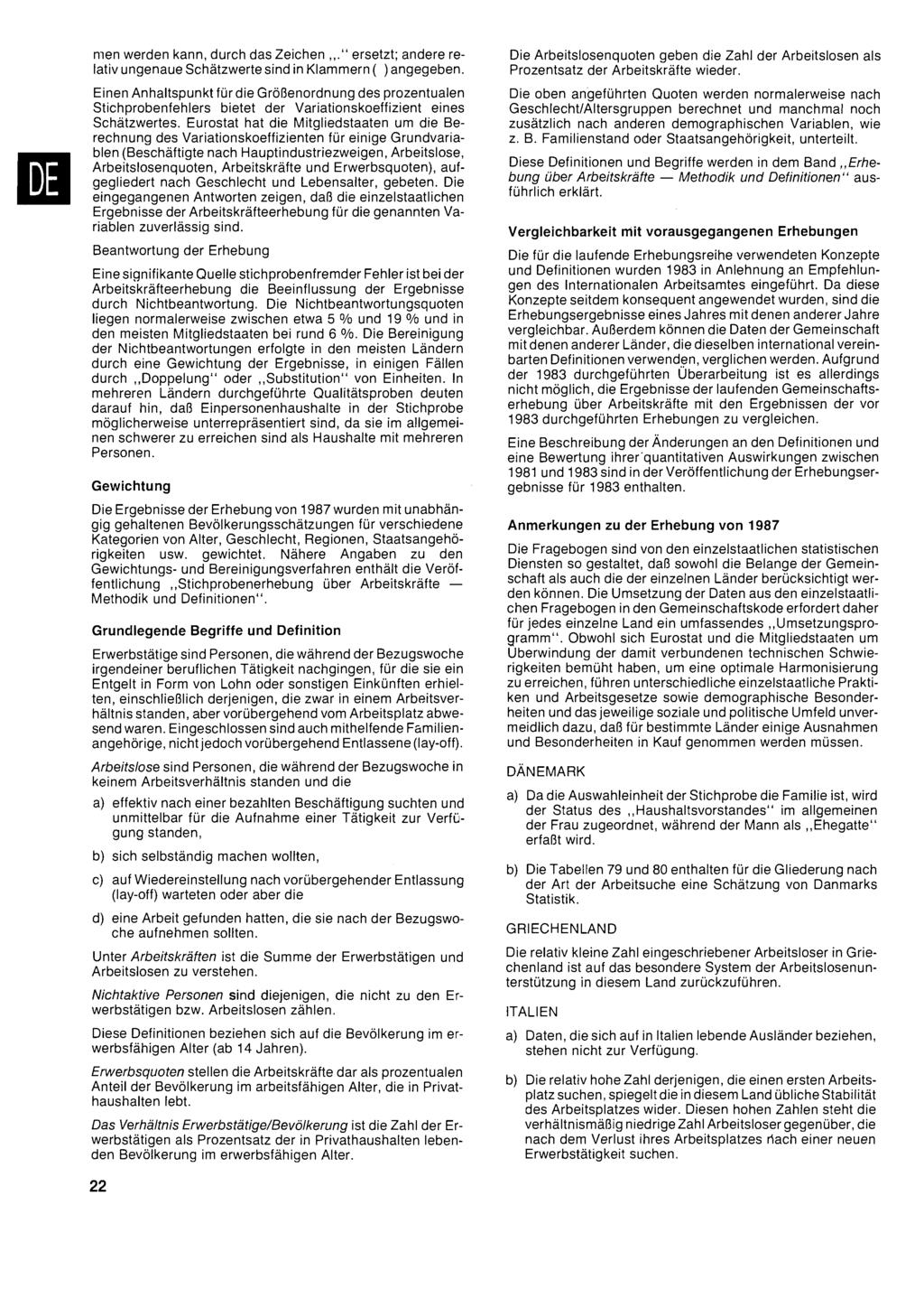 men werden kann, durch das Zeichen,," ersetzt; andere relativ ungenaue Schätzwerte sind in Klammern ( ) angegeben Einen Anhaltspunkt für die Größenordnung des prozentualen Stichprobenfehlers bietet