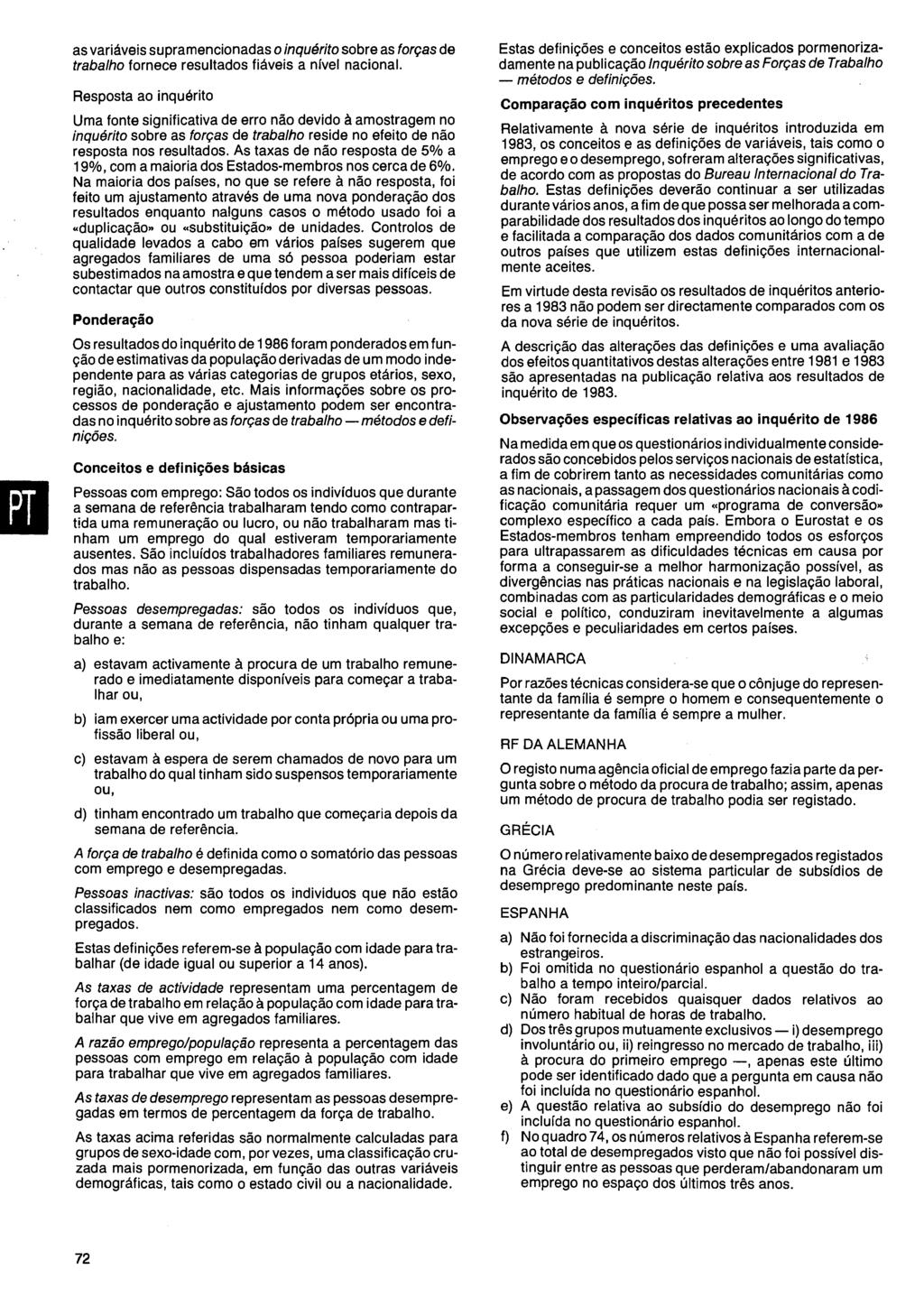 as variáveis supramencionadas o inquérito sobre as forças de trabalho fornece resultados fiáveis a nível nacional Resposta ao inquérito Uma fonte significativa de erro não devido à amostragem no