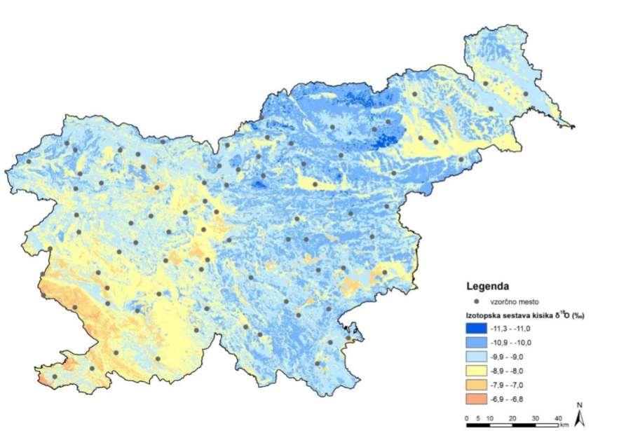 Ocena izotopske sestave kisika (δ 18 O) v podzemni vodi na območju Slovenije po