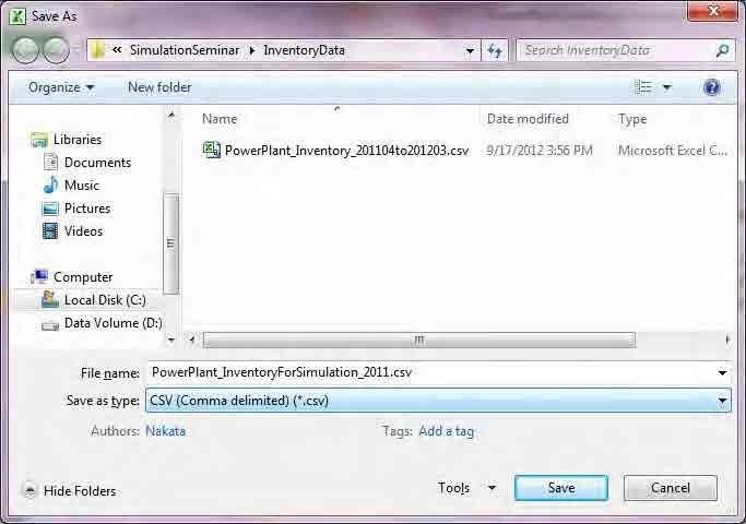 [Save as type] -д [CSV (Comma delimited) (*.