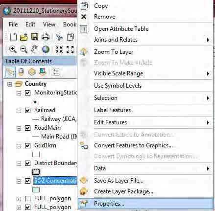 SO2 Emission layer хэсэгт хулганы баруун товчлуураас [Properties]-ыг дарна.
