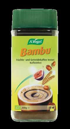Bambu Instant Bambu Instant je aromatiëen in topljiv ekstrakt iz sadne in æitne kave. Vse sestavine so bioloπko pridelane. Bambu Instant ne vsebuje kavnih zrnc in je zato brez kofeina.